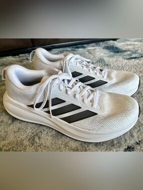 Men's Adidas White Athletic Running Shoes with Black Stripes